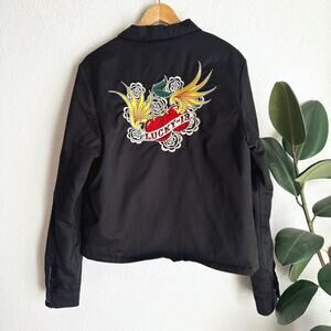 VTG Lucky 13 Women Mechanic Embroidered Jacket XL Quilted Rockabilly Punk 90s